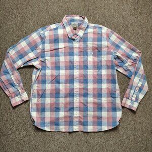 L.L. BEAN Chambray Shirt Men L Traditional Fit Untucked Long Sleeve Button Up